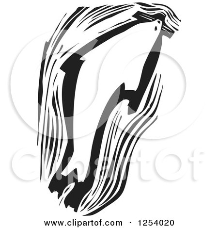 Clipart of a Black and White Woodcut Swimming Seal - Royalty Free Vector Illustration by xunantunich