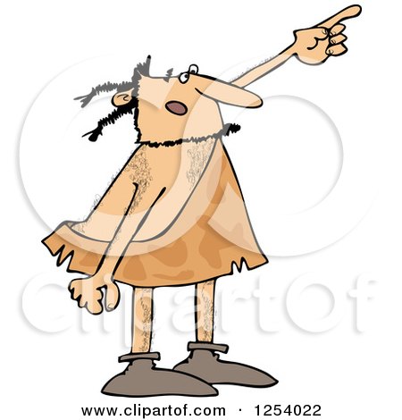 Clipart of a Caveman Pointing Upwards - Royalty Free Vector Illustration by djart
