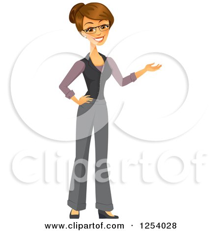 Clipart of a Brunette Caucasian Businesswoman Presenting - Royalty Free Vector Illustration by Amanda Kate