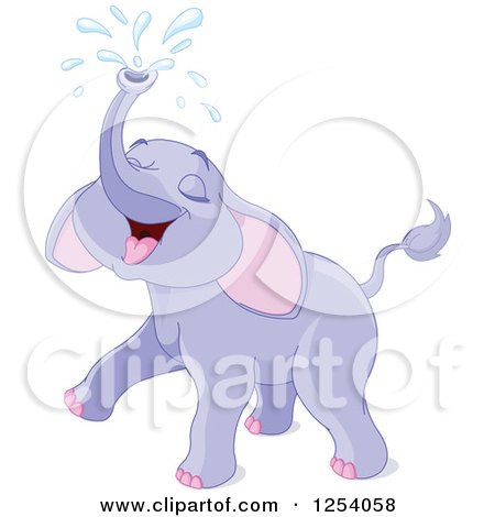 Clipart of a Cute Purple Elephant Squirting Water from His Trunk - Royalty Free Vector Illustration by Pushkin