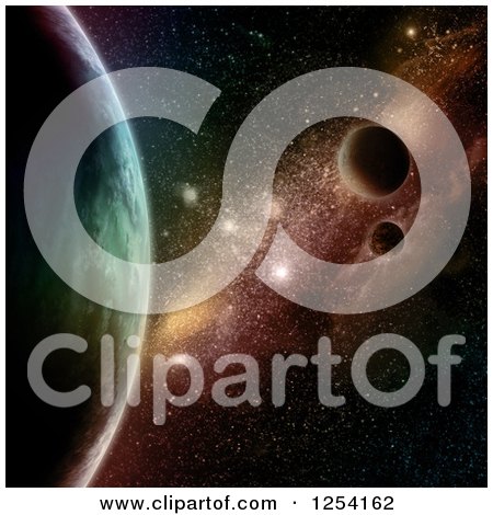 Clipart of a 3d Colorful Starfield with Planets - Royalty Free Illustration by KJ Pargeter