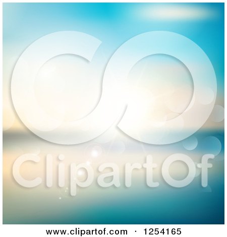 Clipart of a Blurred Ocean Scene with Sunshine and Flares - Royalty Free Vector Illustration by KJ Pargeter