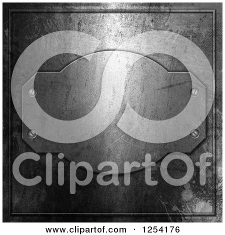 Clipart of a 3d Scratched Metal Background and Plaque - Royalty Free Illustration by KJ Pargeter