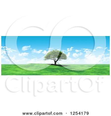 Clipart of a 3d Lone Tree on a Hill Against a Blue Sky with Clouds - Royalty Free Illustration by KJ Pargeter