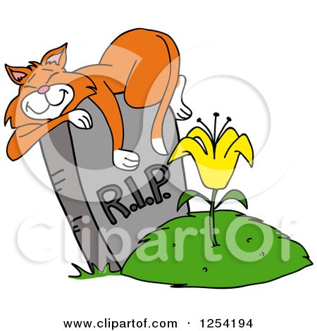 Clipart of a Ginger Cat Napping on a Tombstone - Royalty Free Vector Illustration by LaffToon