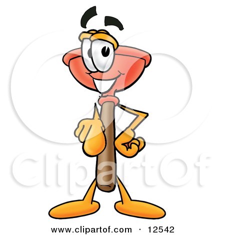 Clipart Picture of a Sink Plunger Mascot Cartoon Character Pointing at the Viewer by Mascot Junction