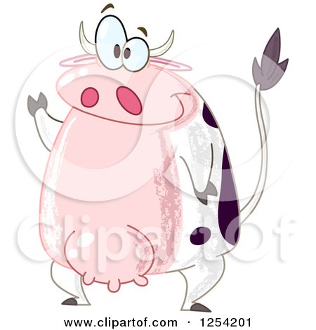 Clipart of a Friendly Cow Waving - Royalty Free Vector Illustration by yayayoyo