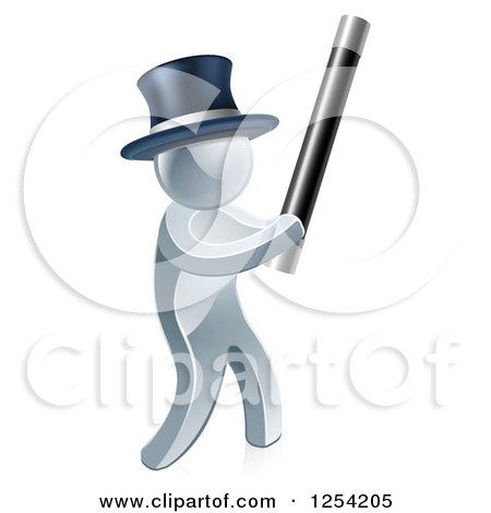 Clipart of a 3d Silver Man Magician Using a Baton Wand - Royalty Free Vector Illustration by AtStockIllustration