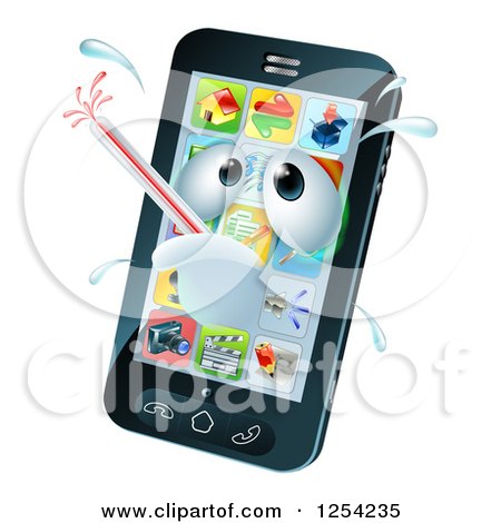 Clipart of a 3d Smart Phone Sick with a Malware Fever - Royalty Free Vector Illustration by AtStockIllustration
