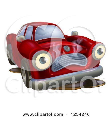 Clipart of a Sad Broken down Car Leaking Oil - Royalty Free Vector Illustration by AtStockIllustration
