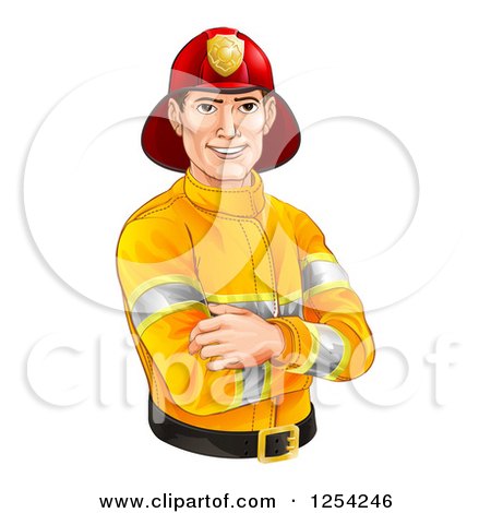 Handsome Caucasian Male Fireman with Folded Arms Posters, Art Prints