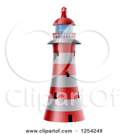 Clipart of a Red and White Striped Lighthouse - Royalty Free Vector Illustration by AtStockIllustration