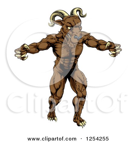 Clipart of a Muscular Angry Ram with Claws Bared - Royalty Free Vector Illustration by AtStockIllustration