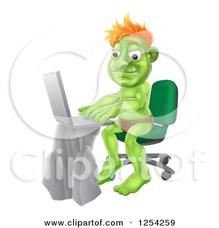 Clipart of a Troll Sitting and Using a Laptop - Royalty Free Vector Illustration by AtStockIllustration