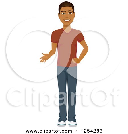 Clipart of a Casual Handsome Young Black Man Talking - Royalty Free Vector Illustration by Amanda Kate