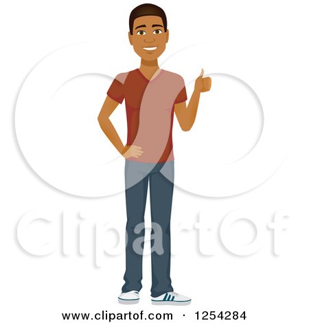 Clipart of a Casual Handsome Young Black Man Holding a Thumb up - Royalty Free Vector Illustration by Amanda Kate
