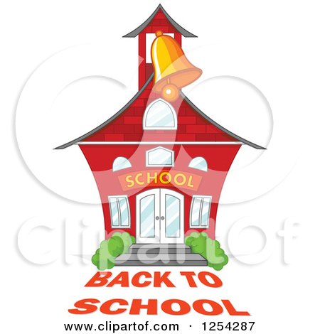 Clipart of a Red Building with Back to School Text - Royalty Free Vector Illustration by Pushkin