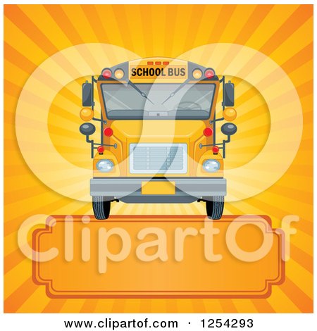 Clipart of a School Bus over Rays and a Frame - Royalty Free Vector Illustration by Pushkin