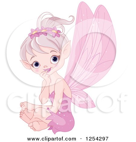 Clipart of a Cute Pink Sitting Fairy - Royalty Free Vector Illustration by Pushkin
