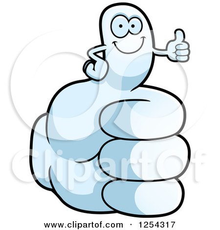 Clipart of a Happy Thumb up Character on a Gloved Hand - Royalty Free Vector Illustration by Cory Thoman
