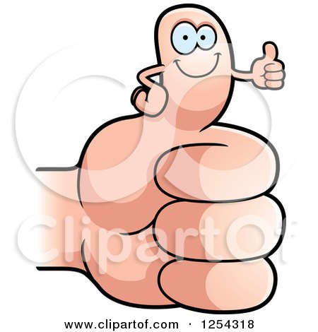 Clipart of a Happy Thumb up Character on a Caucasian Hand - Royalty Free Vector Illustration by Cory Thoman