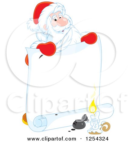 Clipart of Santa Claus Holding a Feather Quil and Scroll - Royalty Free Vector Illustration by Alex Bannykh