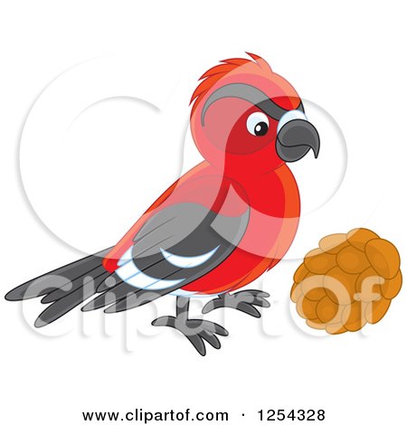 Clipart of a Curious Red Crossbill Bird - Royalty Free Vector Illustration by Alex Bannykh