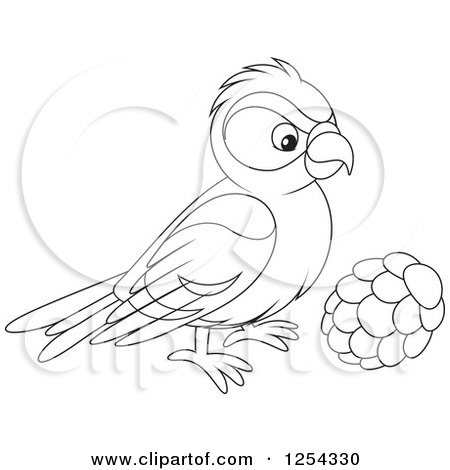Clipart of a Black and White Red Crossbill Bird - Royalty Free Vector Illustration by Alex Bannykh