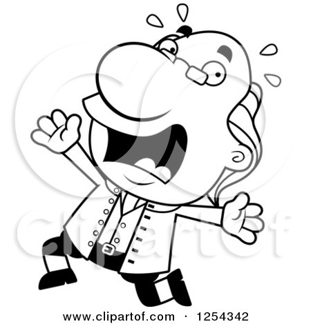 Clipart of Black and White Benjamin Franklin Running Scared - Royalty Free Vector Illustration by Cory Thoman