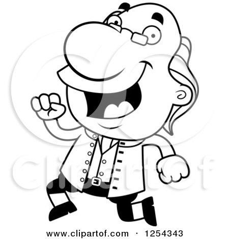 Clipart of Black and White Benjamin Franklin Running - Royalty Free Vector Illustration by Cory Thoman