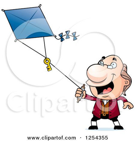 Clipart of Benjamin Franklin Flying a Kite - Royalty Free Vector Illustration by Cory Thoman