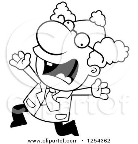 Clipart of a Black and White Mad Scientist Running Scared - Royalty Free Vector Illustration by Cory Thoman