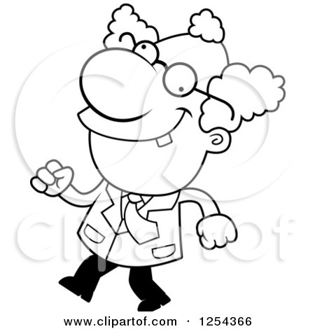 Clipart of a Black and White Mad Scientist Walking - Royalty Free Vector Illustration by Cory Thoman