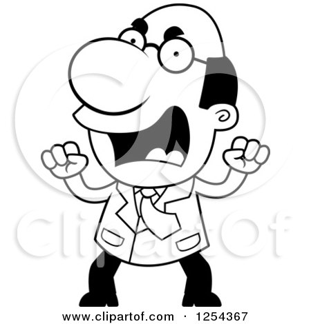 Clipart of a Black and White Angry Scientist - Royalty Free Vector Illustration by Cory Thoman