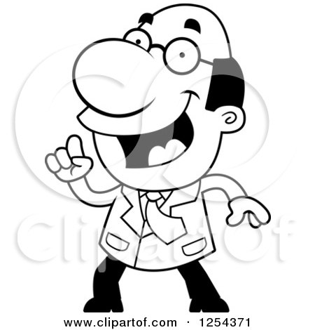 Clipart of a Black and White Smart Scientist with an Idea - Royalty Free Vector Illustration by Cory Thoman