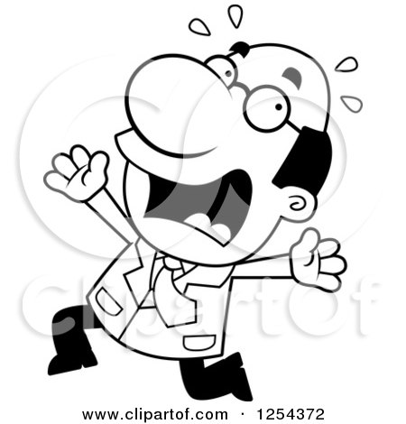 Clipart of a Black and White Scared Scientist Running - Royalty Free Vector Illustration by Cory Thoman