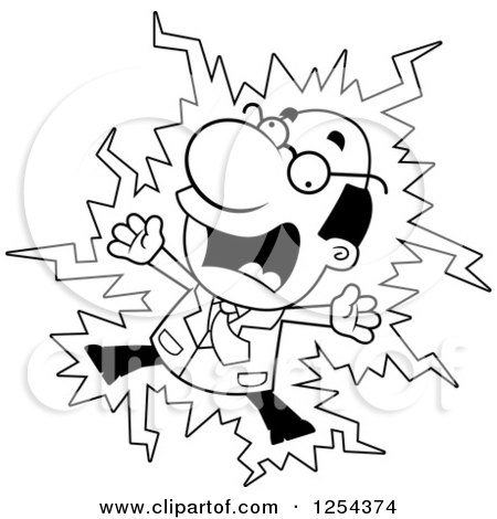 Clipart of a Black and White Scientist Getting Shocked - Royalty Free Vector Illustration by Cory Thoman