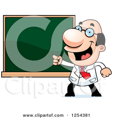 Clipart of a Scientist Pointing to a Chalk Board - Royalty Free Vector Illustration by Cory Thoman