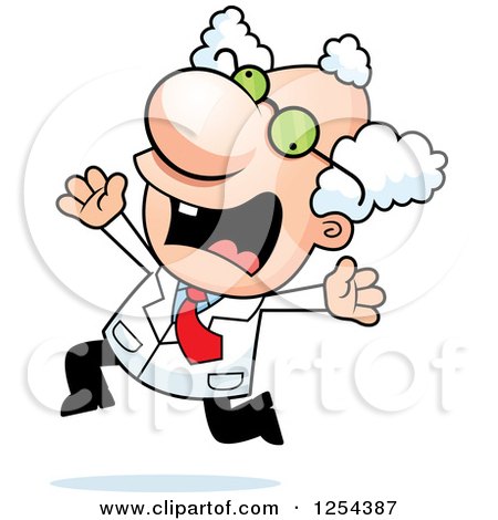 Clipart of a Mad Scientist Running Scared - Royalty Free Vector Illustration by Cory Thoman