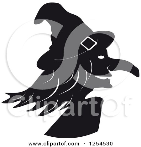 Clipart of a Black and White Witch in Profile - Royalty Free Vector Illustration by Vector Tradition SM