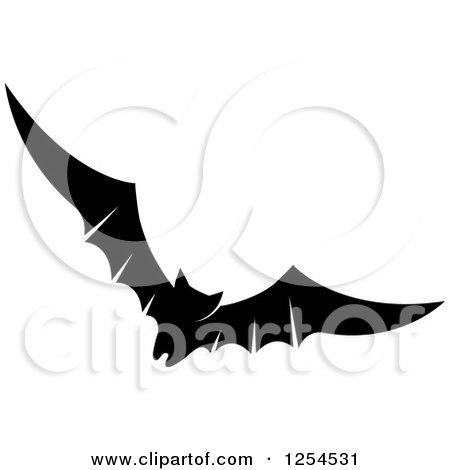 Clipart of a Black and White Flying Vampire Bat - Royalty Free Vector Illustration by Vector Tradition SM