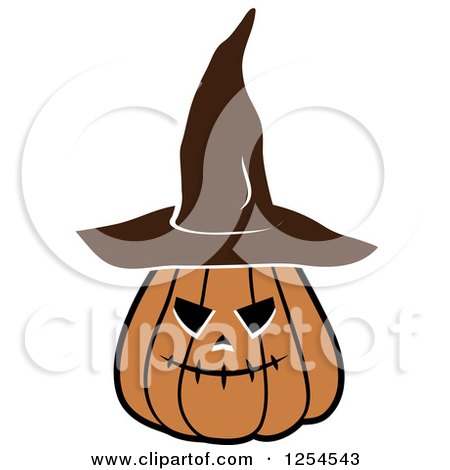 Clipart of a Halloween Jackolantern Pumpkin Wearing a Witch Hat - Royalty Free Vector Illustration by Vector Tradition SM