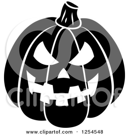 Clipart of a Black and White Halloween Jackolantern Pumpkin - Royalty Free Vector Illustration by Vector Tradition SM