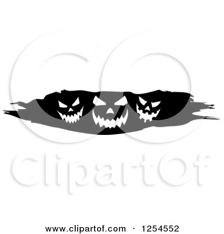 Clipart of a Black and White Grunge Border of Halloween Jackolantern Pumpkins - Royalty Free Vector Illustration by Vector Tradition SM