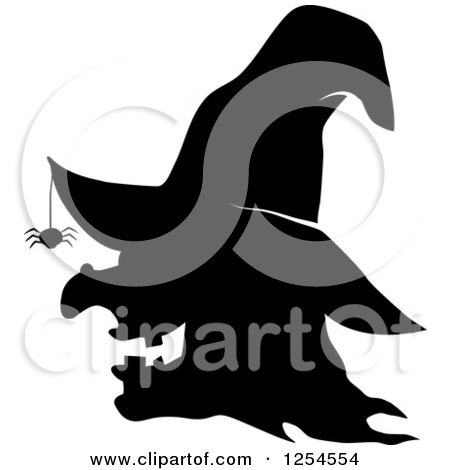Clipart of a Black and White Witch and Spider in Profile - Royalty Free Vector Illustration by Vector Tradition SM