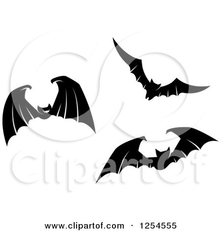 Clipart of Black and White Flying Vampire Bats - Royalty Free Vector Illustration by Vector Tradition SM