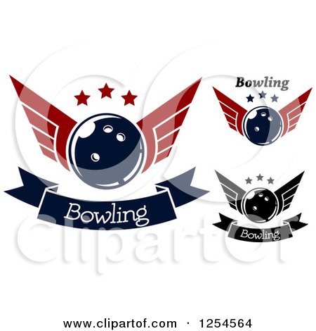 Clipart of Retro Winged Bowling Balls with Stars and Banners - Royalty Free Vector Illustration by Vector Tradition SM