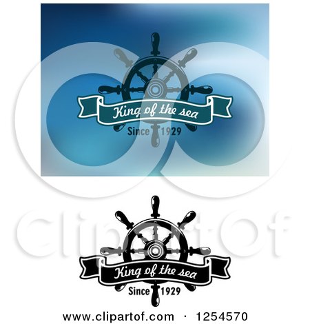 Clipart of King of the Sea Ribbon Banners over Helms - Royalty Free Vector Illustration by Vector Tradition SM
