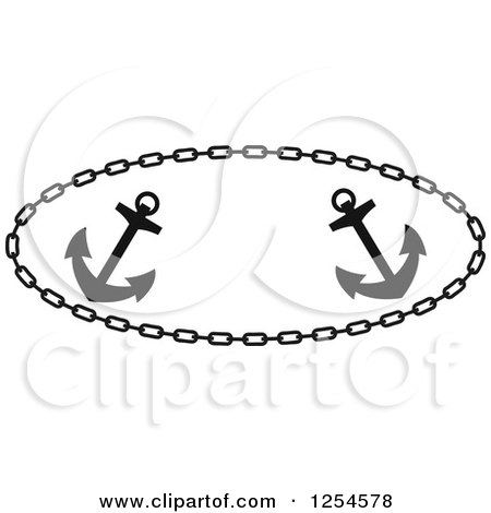 Clipart of Black and White Anchors in a Rope Frame - Royalty Free Vector Illustration by Vector Tradition SM