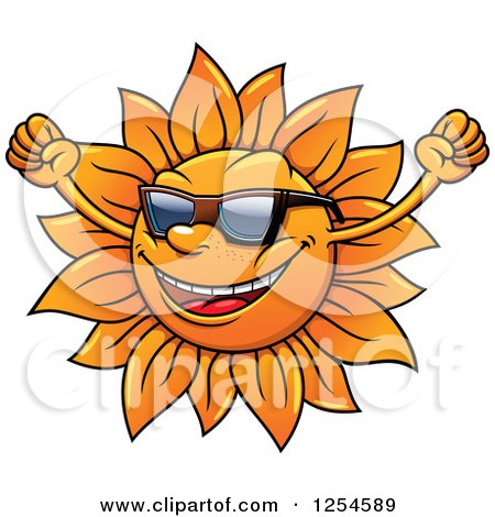 Clipart of a Cheering Sun with Sunglasses - Royalty Free Vector Illustration by Vector Tradition SM